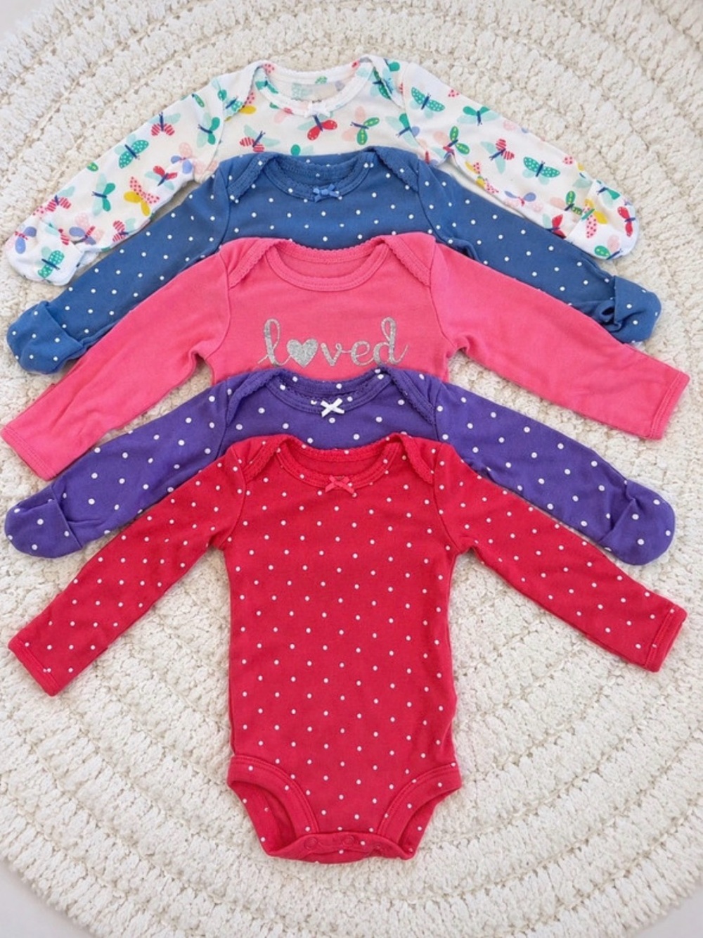 Carter’s Newborn Girls 5-Piece Long Sleeve Bodysuit Lot Polka Dot Butterfly Love